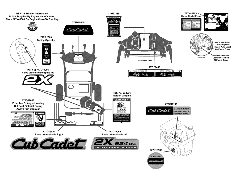 Label Map 2x 524we Diagram and Parts List for 2X524WE (31AM63TR710-31AM63TR756)(2013) Cub Cadet Snow Blower